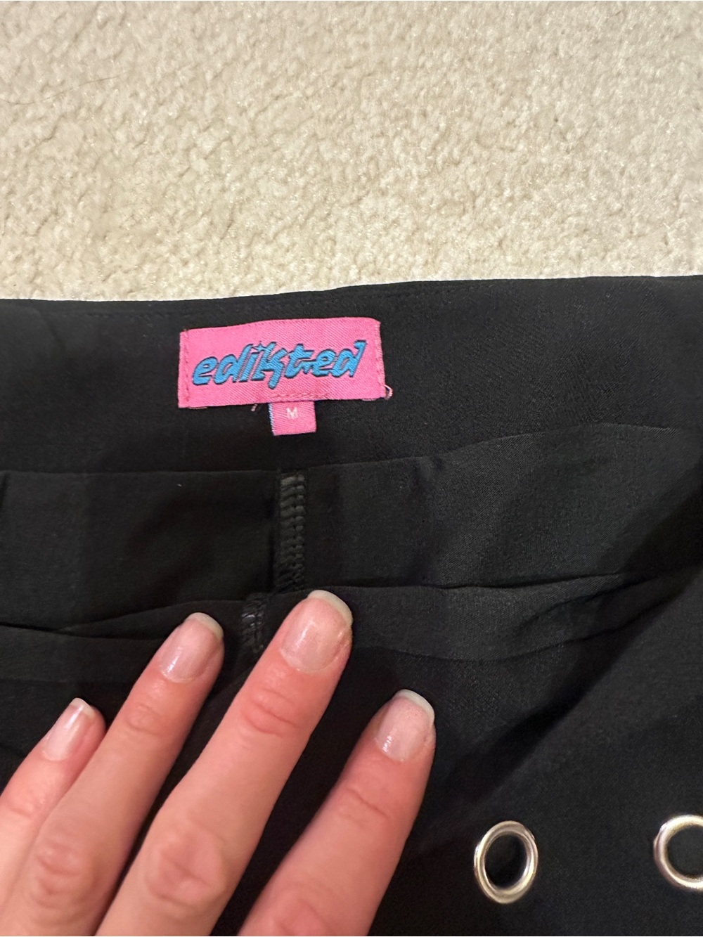 Edikted Black Mini Skort with Silver Eyelet Accents - Picture 2 of 2